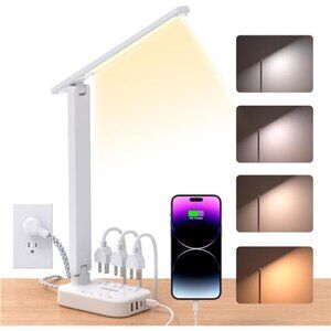 Power Strip with LED Desk Lamp, 3 Outlets 4 USB Ports(2 USBC) 4 Modes 5 Level